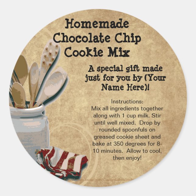 Homemade Cookie Mix Gift Jar Labels, Personalised Classic Round Sticker (Front)
