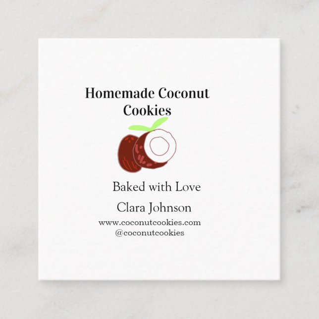 Homemade cookies coconut fresh name website social square business card (Front)