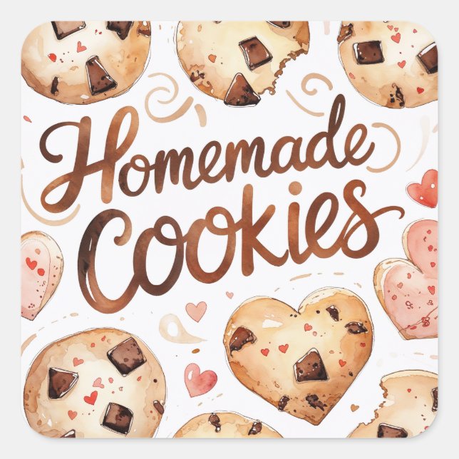 Homemade Cookies Sticker, Baking Gift Square Sticker (Front)