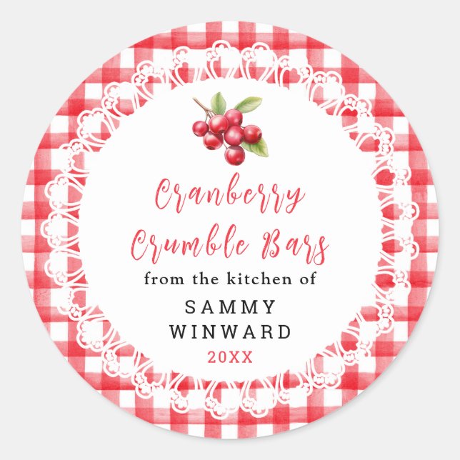 Homemade Cranberry Crumble Bar Label (Front)