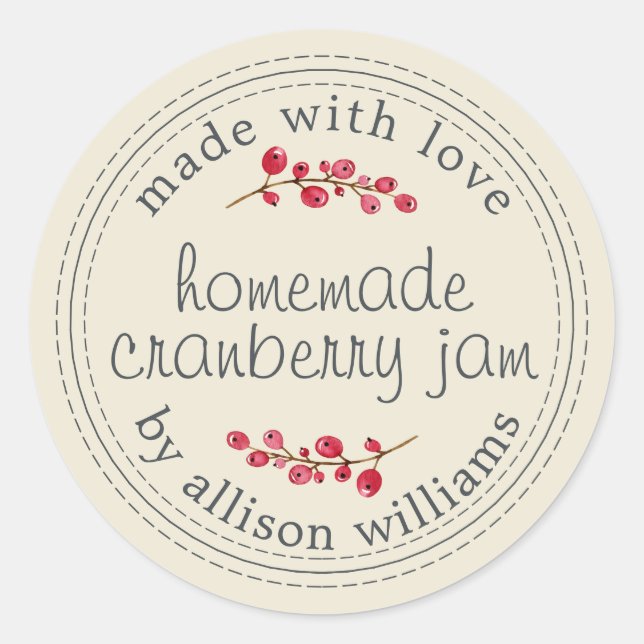 Homemade Cranberry Jam Canning Antique White Classic Round Sticker (Front)