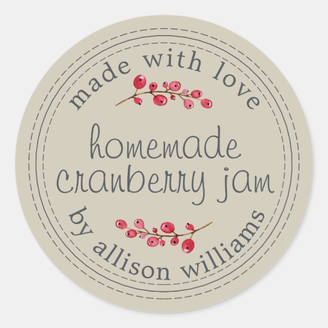 Homemade Cranberry Jam Canning Clay Grey Classic Round Sticker (Front)