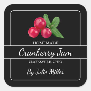 Homemade Cranberry Jam Square Label Black