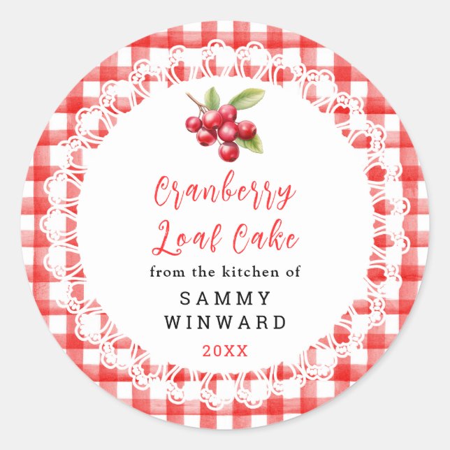 Homemade Cranberry Loaf Cake Label (Front)