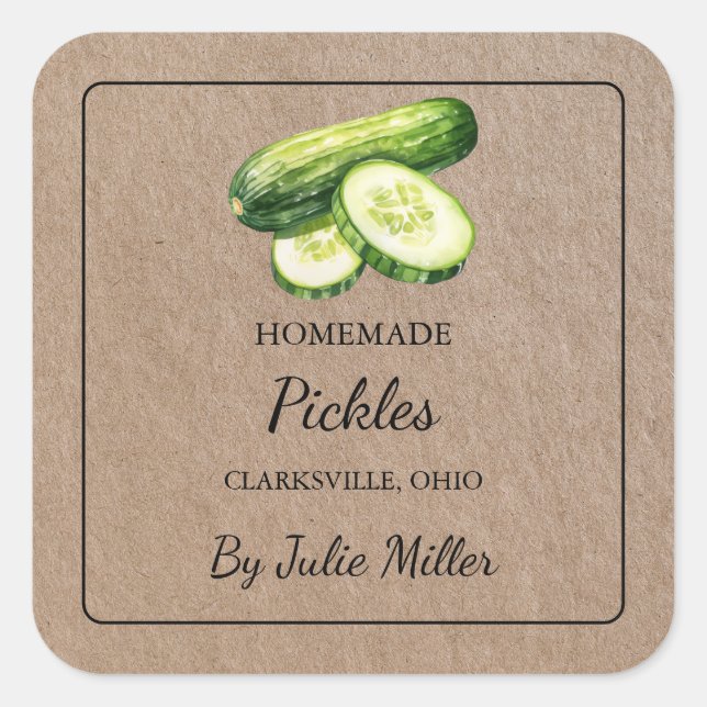 Homemade Cucumber Pickles Square Kraft Paper Label (Front)
