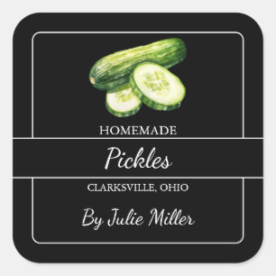 Homemade Cucumber Pickles Square Label Black