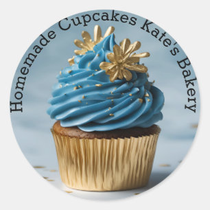 Homemade Cupcakes Blue Gold Round Sticker