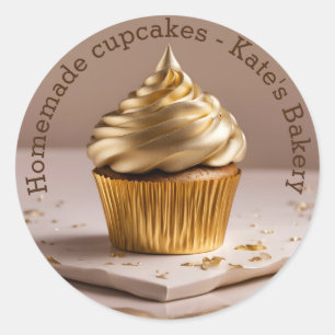 Homemade Cupcakes Gold Beige Round Sticker