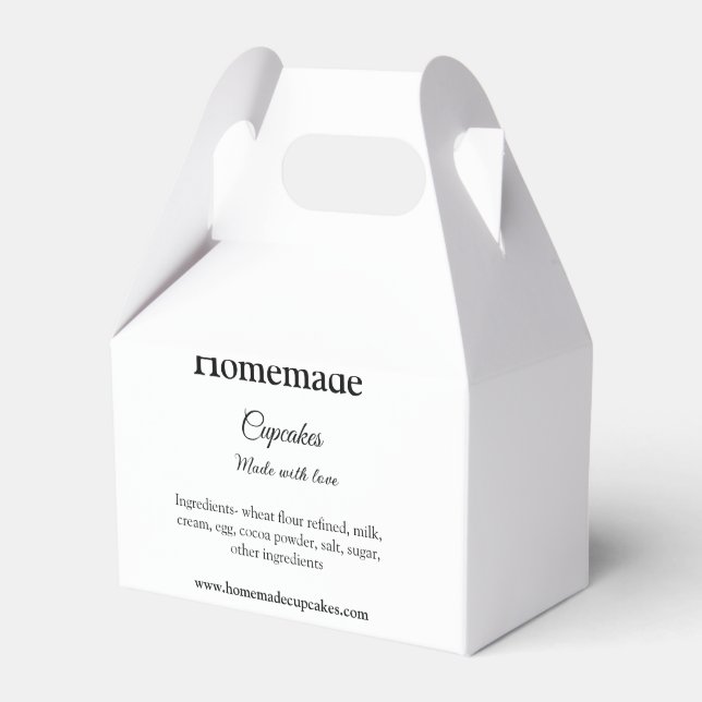 Homemade cupcakes made with love add text website favour box (Front Side)