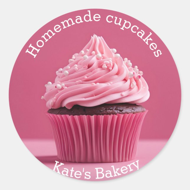 Homemade Cupcakes Paste Pink Round Sticker (Front)
