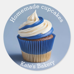 Homemade Cupcakes White Blue Round Sticker