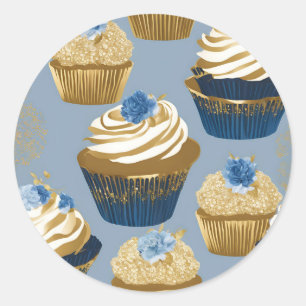 Homemade Cupcakes White Blue Round Sticker