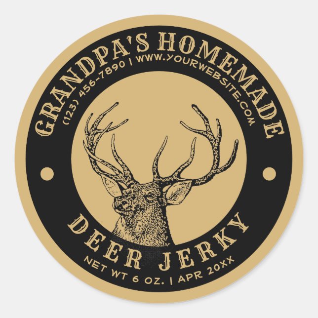 Homemade Deer Jerky Label Template Round Sticker (Front)