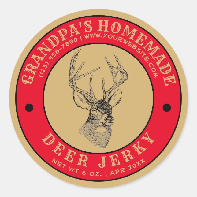 Homemade Deer Jerky Template Classic Round Sticker (Front)