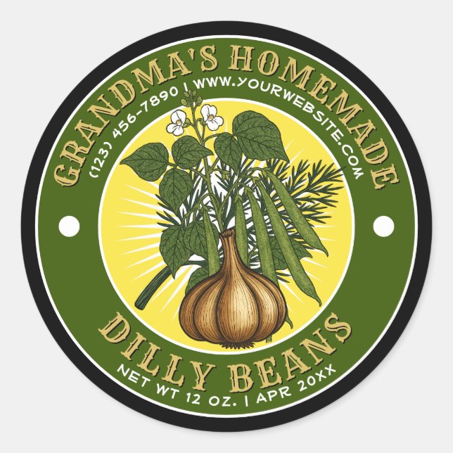Homemade Dilly Beans Art Label Template (Front)
