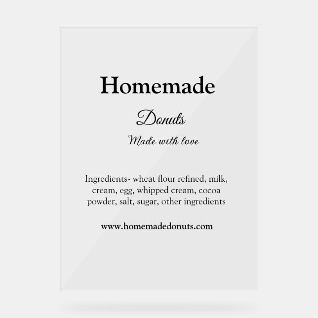 Homemade doughnuts made with love add text website acrylic sign (Front)