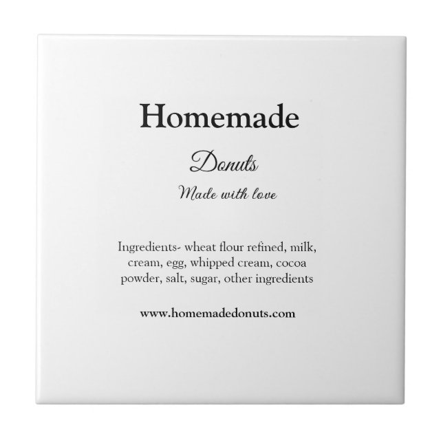 Homemade doughnuts made with love add text website ceramic tile (Front)