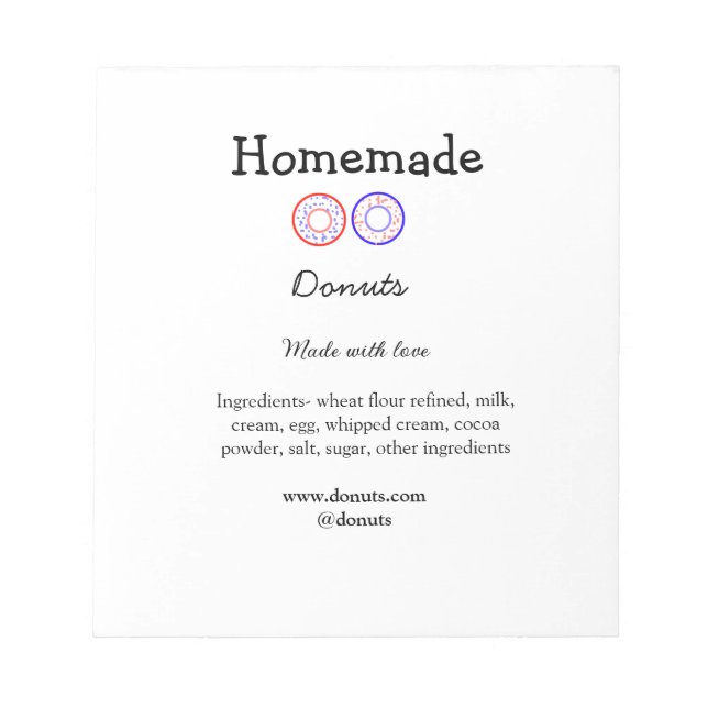 Homemade doughnuts made with love add text website notepad (Front)