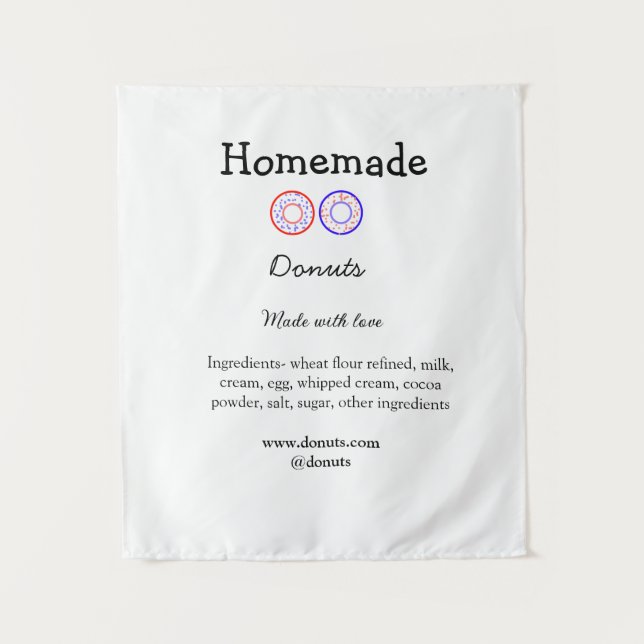 Homemade doughnuts made with love add text website tapestry (Front)