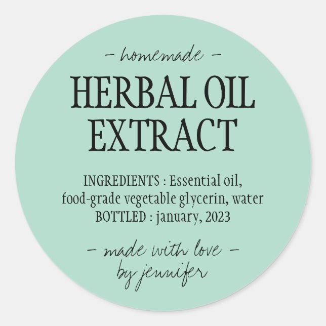 Homemade drink Cream green Herbal oil extract Classic Round Sticker (Front)