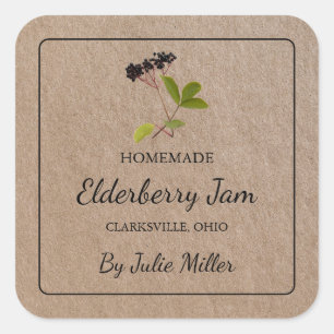 Homemade Elderberry Jam Square Kraft Paper Label