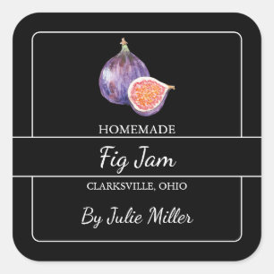 Homemade Fig Jam Square Label Black