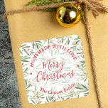 Homemade Food Treat Christmas Baking Holly Berries Square Sticker<br><div class="desc">Homemade with love Merry Christmas personalised square stickers featuring modern,  elegant leaves and berries and your wording in chic lettering. Create stickers to label your Christmas holiday homemade goods,  cookies,  jelly,  candy,  treats,  party favours and more.</div>