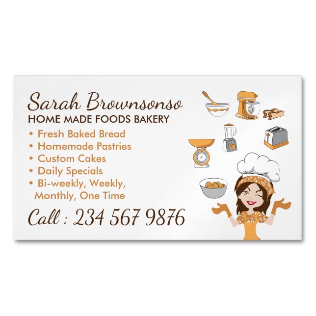 Homemade Fresh Bread Pastries Lady Magnetic Business Card (Front)