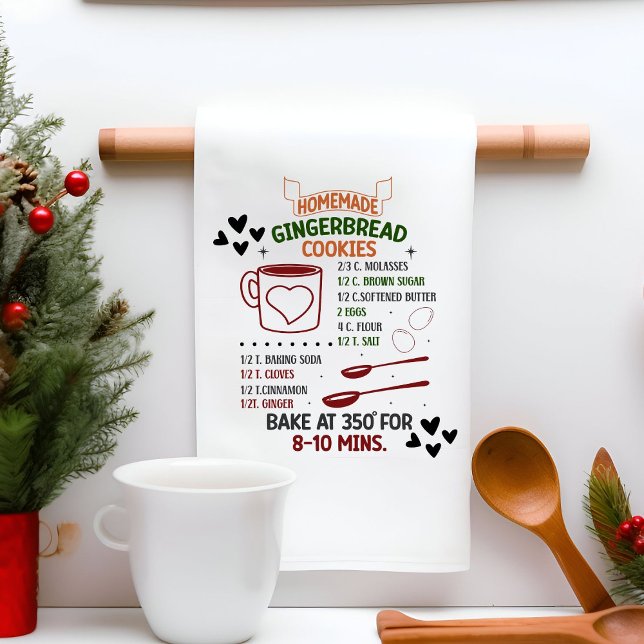 Homemade Gingerbread Cookie Recipe Christmas Gift Tea Towel (Creator Uploaded)