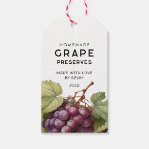 Homemade grape preserves labels with red grapes
