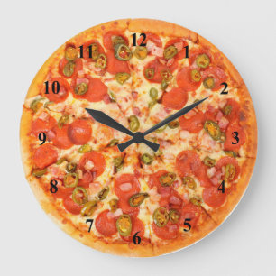 Homemade Ham Peppers Pepperoni Pizza Time Large Clock