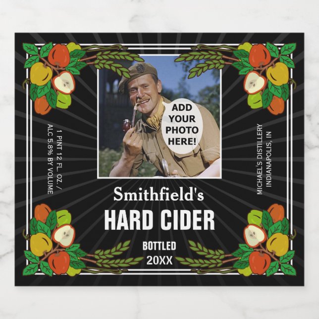 Homemade Hard Apple Cider Custom Photo Black Beer Bottle Label (Single Label)