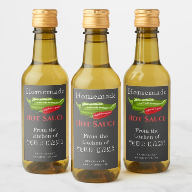 Homemade Hot Sauce Label Chalk Art Chilli Peppers (Bottles)