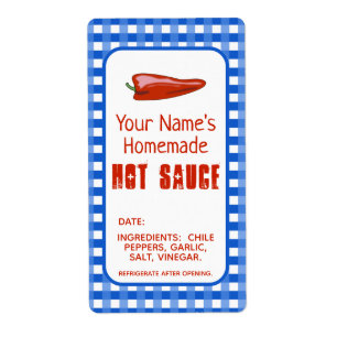 Homemade Hot Sauce Label Chilli Pepper Blue Custom