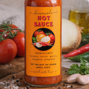 Homemade hot sauce orange label