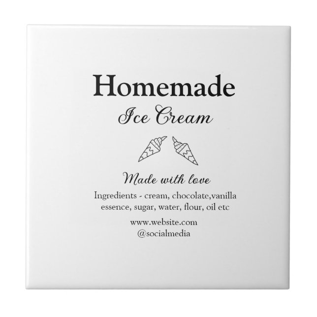 Homemade ice cream add ingredients made with love  ceramic tile (Front)