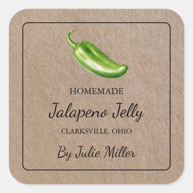 Homemade Jalapeno Jelly Square Kraft Paper Label (Front)