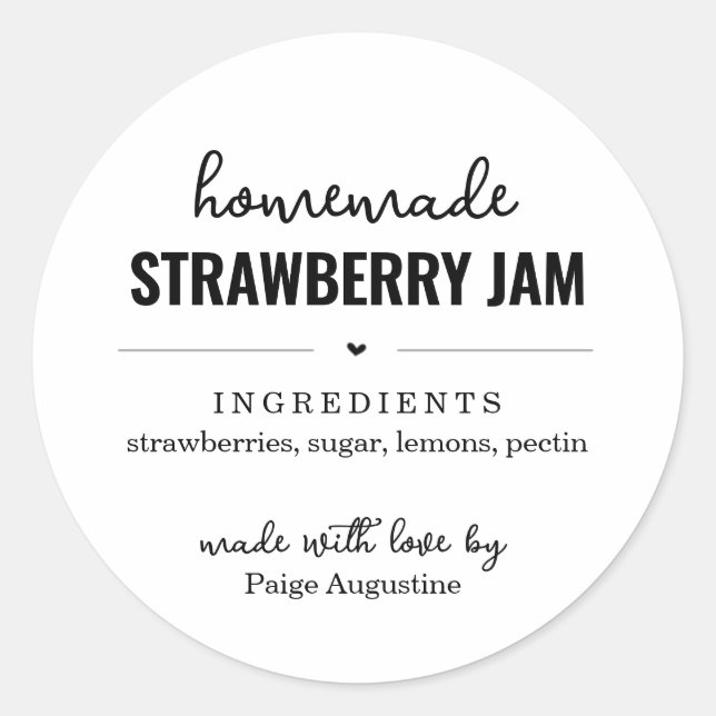 Homemade Jam / Food Canning Jar Gift Label Sticker (Front)