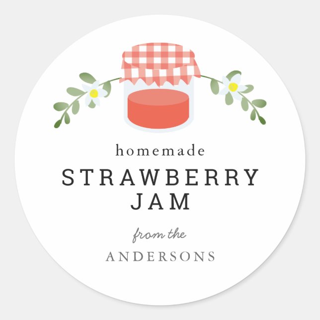 Homemade Jam Jar Floral White Classic Round Sticker (Front)