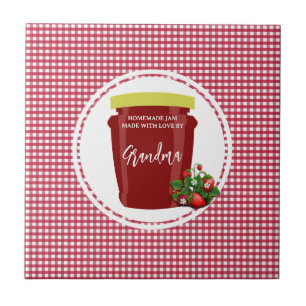 Homemade Jam Red and White Gingham Editable Label Ceramic Tile
