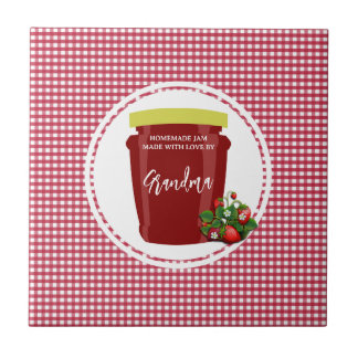 Homemade Jam Red and White Gingham Editable Label Ceramic Tile