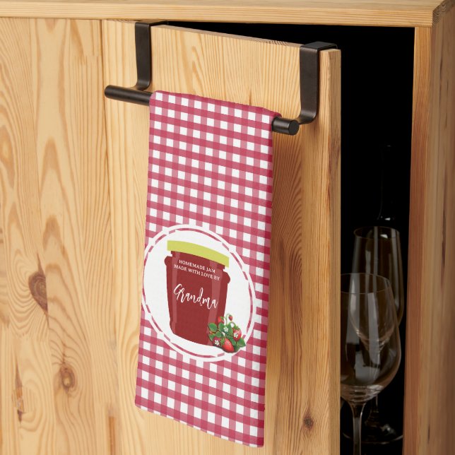 Homemade Jam Red and White Gingham Editable Label Tea Towel (Thirds Fold)