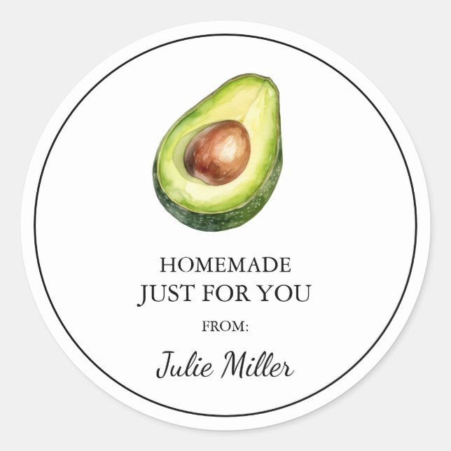 Homemade just for you avocado label (Front)