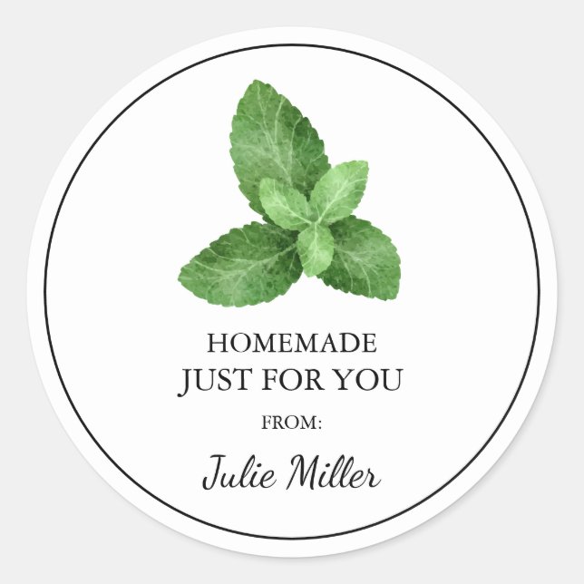 Homemade just for you mint label (Front)