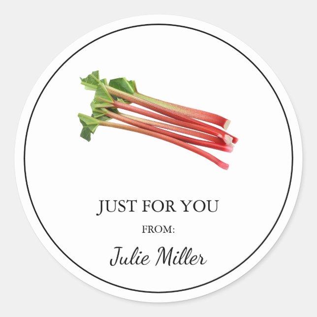 Homemade just for you rhubarb label (Front)