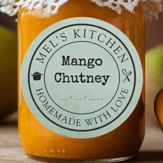 Homemade Kitchen Custom Product Packaging Sage Classic Round Sticker (homemade cans preserves jellies jams honey food sticker sage label custom personalized kitchen)