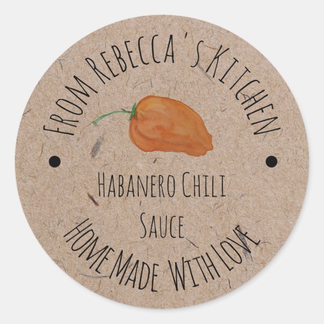 Homemade Kraft Paper | Habanero Chilli Sauce  Classic Round Sticker (Front)