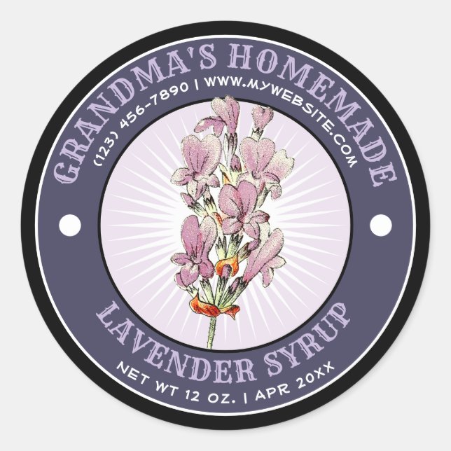 Homemade Lavender Syrup Label Template (Front)