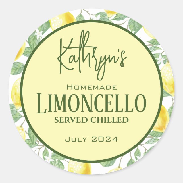 Homemade Lemon Liquor/Food/Product Label (Front)