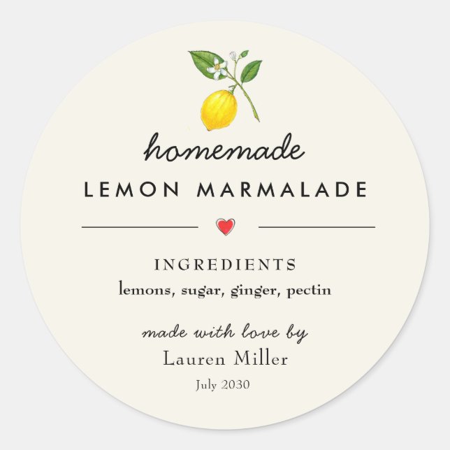 Homemade Lemon marmalade Modern Jar Classic Round Sticker (Front)